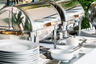 Silver catering setup