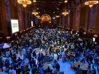 Overhead view of crowd in Commons